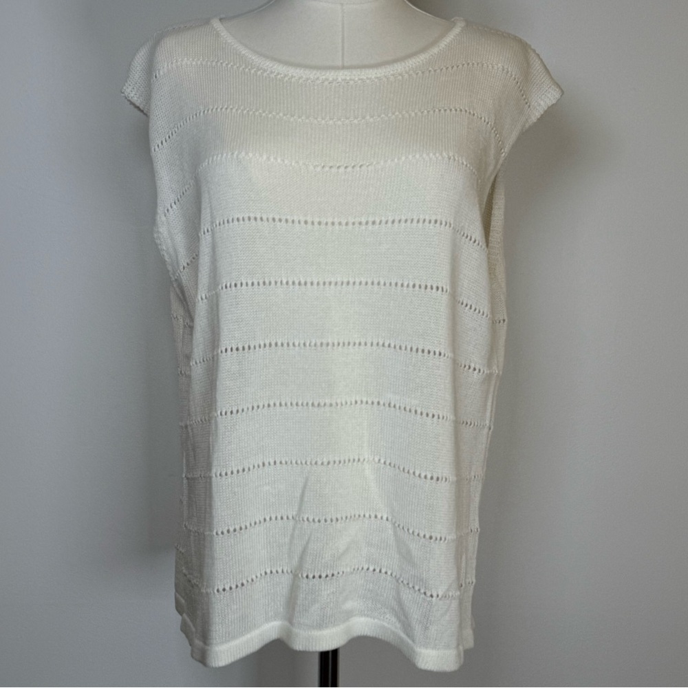 Grade & Gather White Vest Relaxed Fit Open Knit Striped Detail Women’s Medium